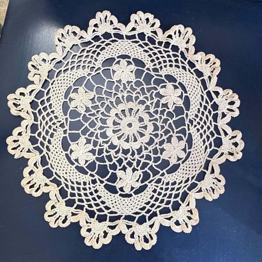 Handmade Round Crochet Doily 13 Inch Beige Cotton Table Mat